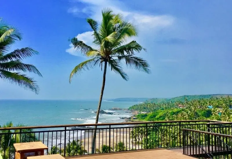 Scenic coastal view from resorts near Morjim Beach