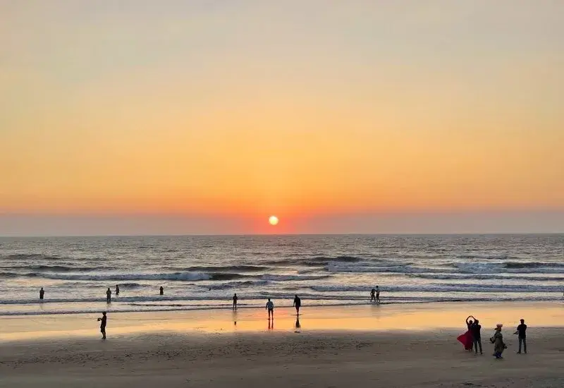 Sunset view at Morjim Beach near resorts