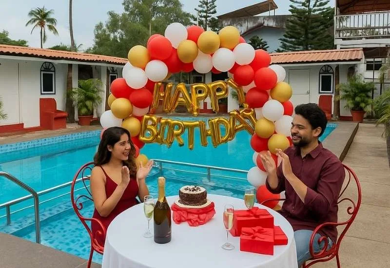Birthday celebration by the pool at one of the best resorts in Morjim Goa