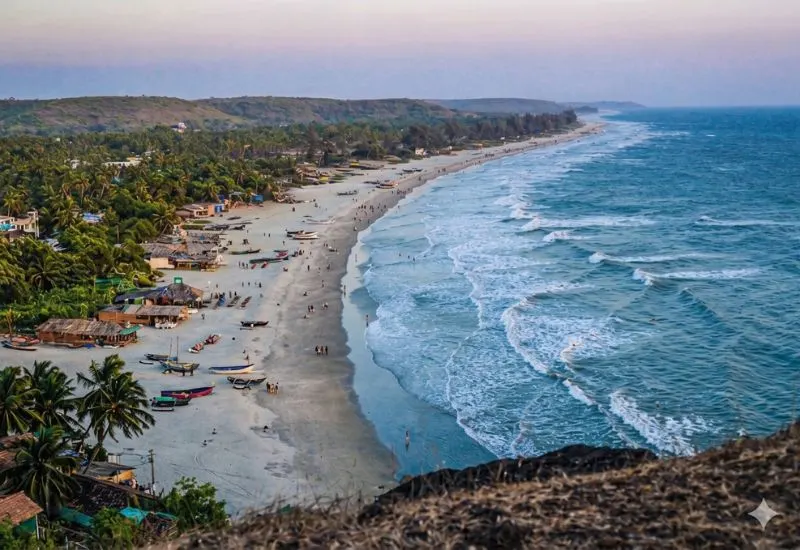 Scenic Mandrem coastline view near resorts near Morjim Beach